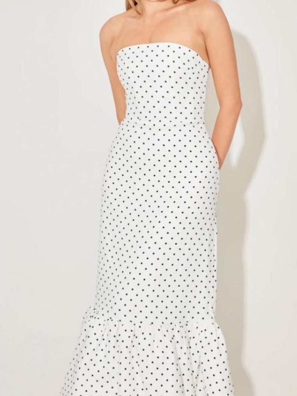 Strapless White Polka Dot Mermaid Dress